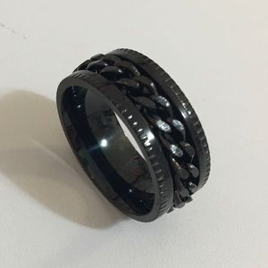 Stainless Steel Black Fashion Band Ring Spinner Chain Men’s Ladies